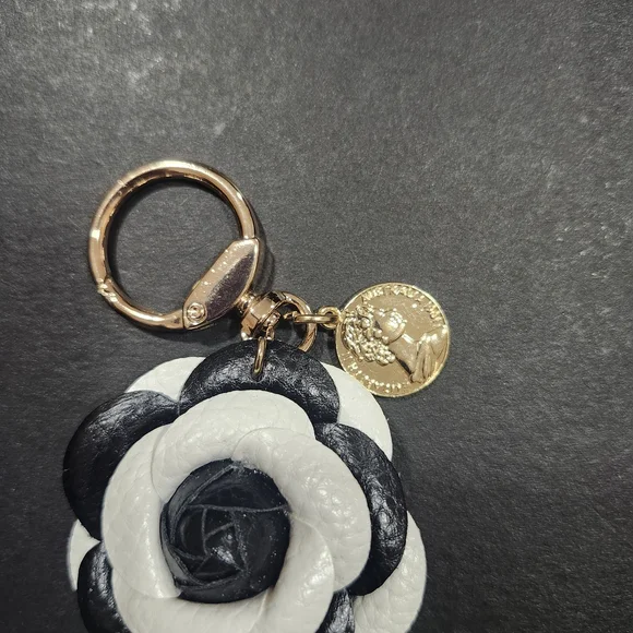 Chic Black and Pink Camelia Floral Key Charm - Picture 3 of 3